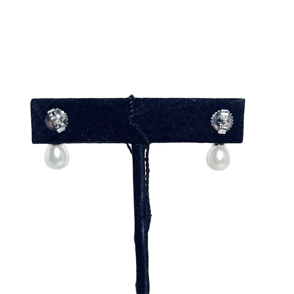 Honora Sterling Silver, Pearls And Blue Topaz Rhinestone Earrings (5977-1-2) - Picture 5 of 9